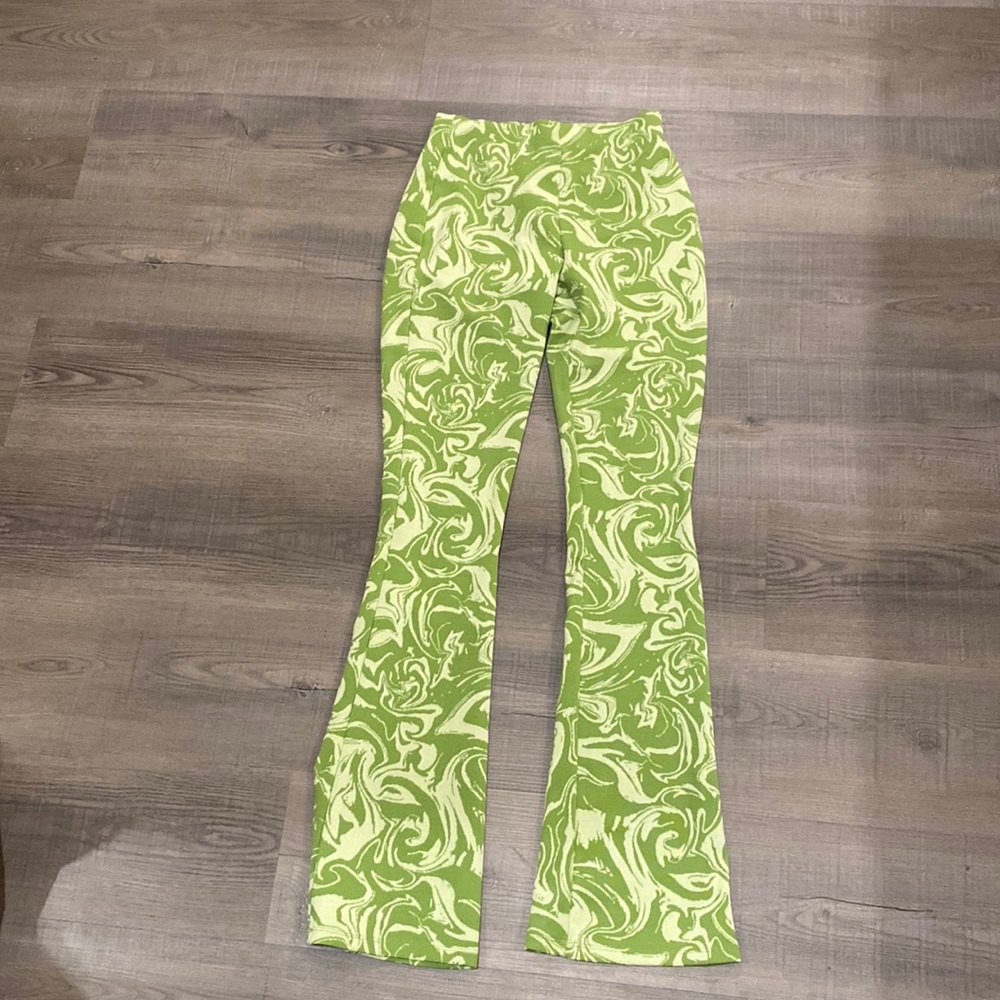 Zara Funky Green Swirl Pattern Pants.